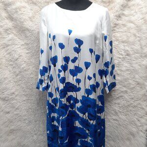 Brooks Brothers Women's 100% Silk Blue Floral Midi Dress Size 10